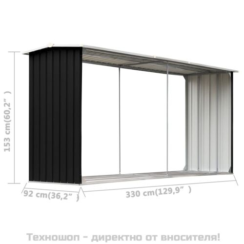Навес за дърва, поцинкована стомана, 330x92x153 см, антрацит