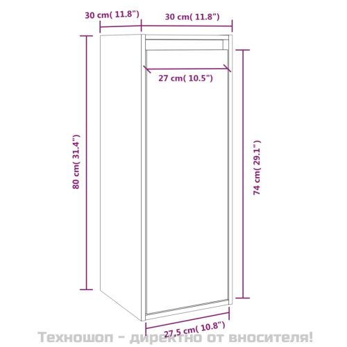 Стенен шкаф, бял, 30x30x80 см, борово дърво масив