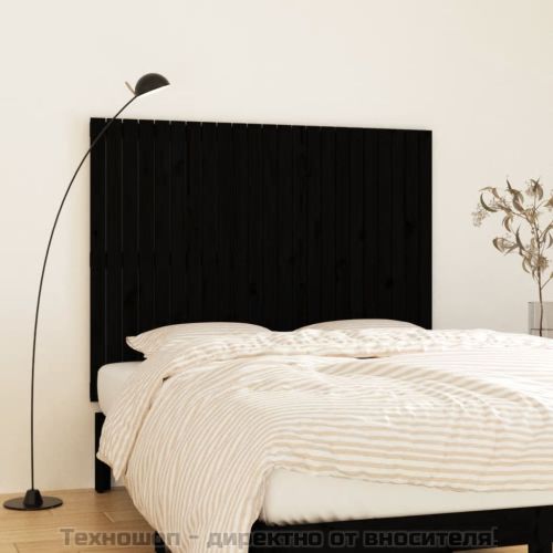 Стенна табла за спалня черна, 146,5x3x110см, борово дърво масив