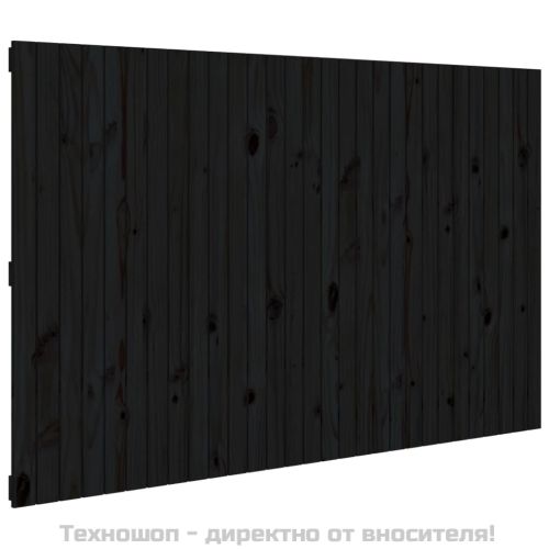 Стенна табла за спалня, черна, 185x3x110 см, борово дърво масив