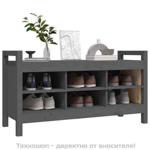 Пейка за антре, сива, 110x40x60 см, борово дърво масив
