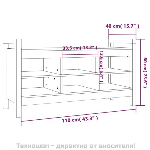 Пейка за антре, сива, 110x40x60 см, борово дърво масив