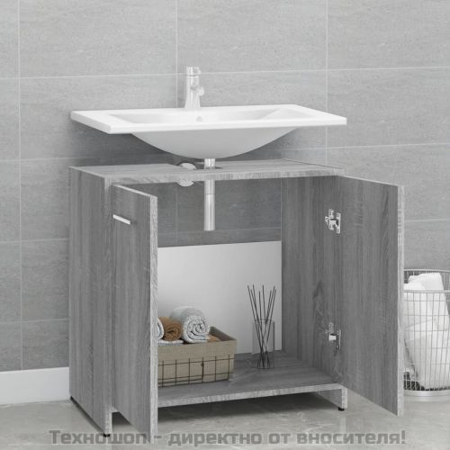 Шкаф за баня, сив сонома, 60x33x60 см, инженерно дърво