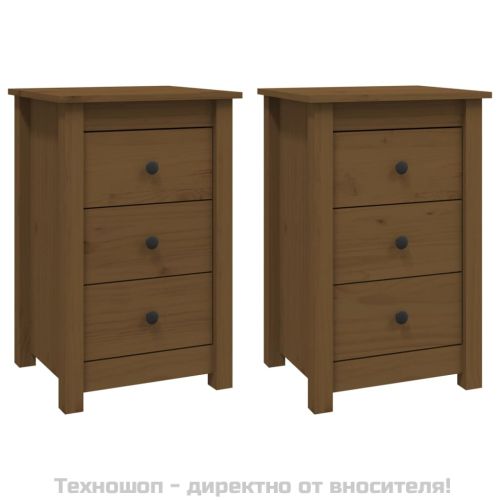 Нощни шкафчета, 2 бр, меденокафяви, 40x35x61,5 см, бор масив