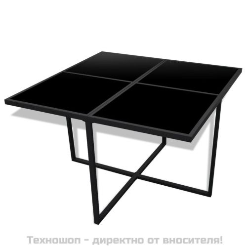 Градински комплект с възглавници, 9 части, черен полиратан