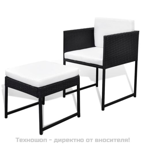 Градински комплект с възглавници, 9 части, черен полиратан