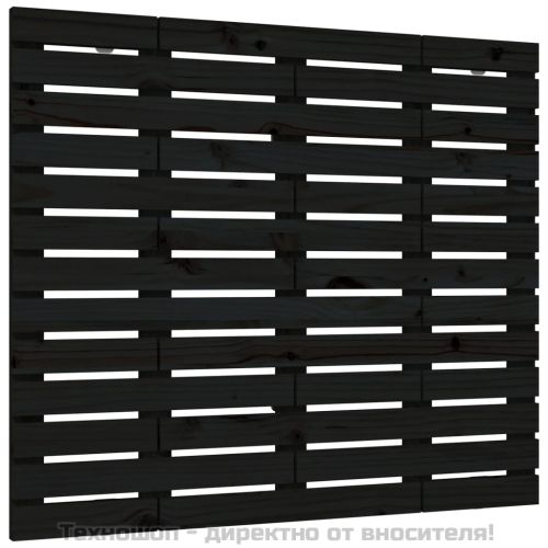 Стенна табла за спалня, черна, 106x3x91,5см, борово дърво масив