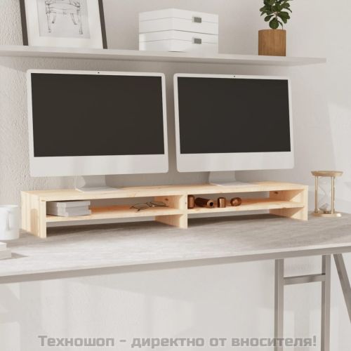 Поставка за монитор, 100x24x13 см, бор масив
