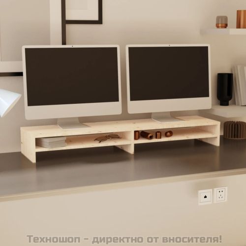 Поставка за монитор, 100x24x13 см, бор масив