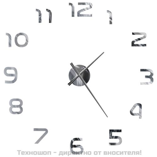 3D стенен часовник, модерен дизайн, 100 см, XXL, сребрист