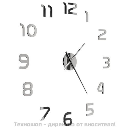 3D стенен часовник, модерен дизайн, 100 см, XXL, сребрист