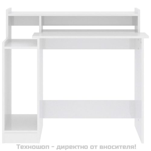 Бюро с LED осветление, бял гланц, 97x45x90 см, инженерно дърво