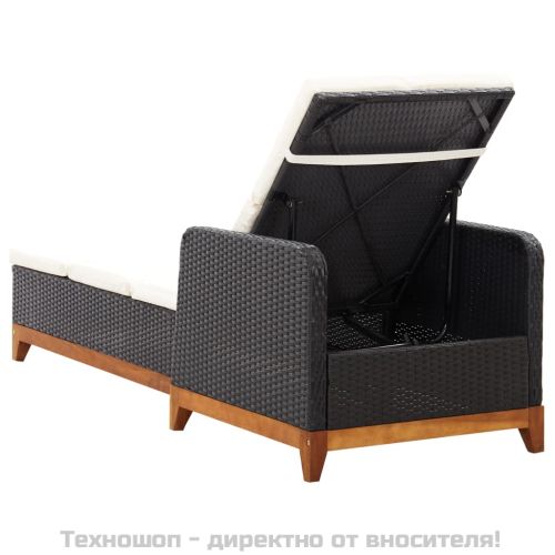 Шезлонг, полиратан и акация масив, черен