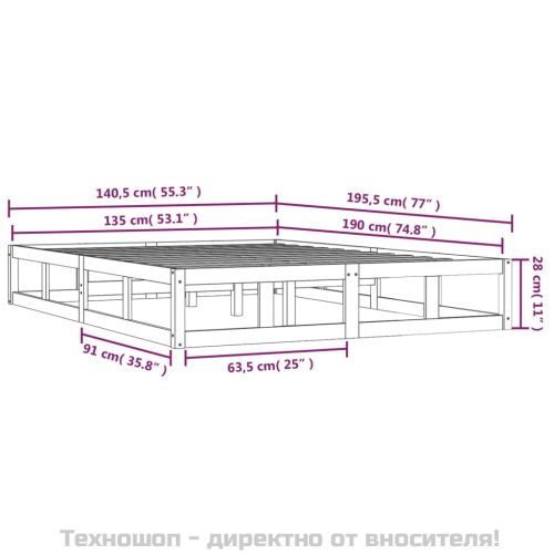рамка за легло 135x190 см Double масивна дървесина