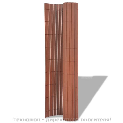 Двустранна градинска ограда, PVC, 90x500 см, кафява