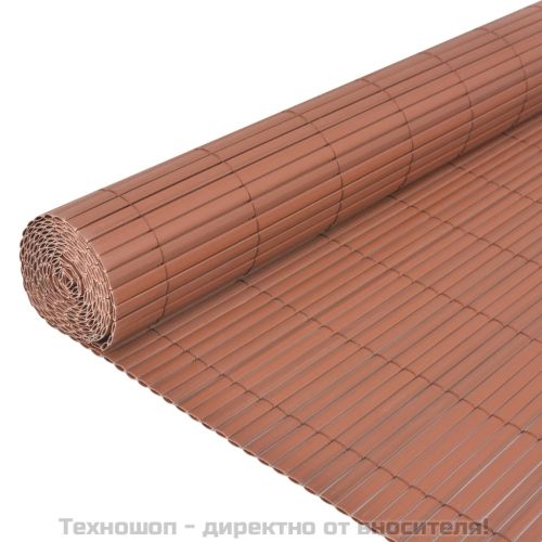 Двустранна градинска ограда, PVC, 90x500 см, кафява