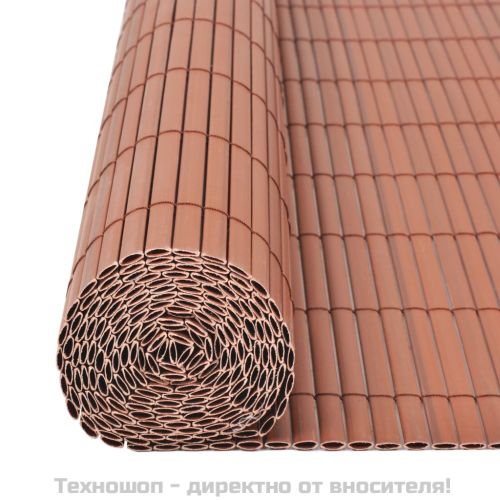 Двустранна градинска ограда, PVC, 90x500 см, кафява