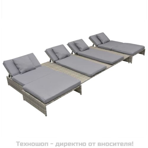 Градински комплект с възглавници, 5 части, полиратан, сив