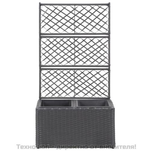 Пергола висока леха с 2 саксии, 58x30x107 см, полиратан, черна