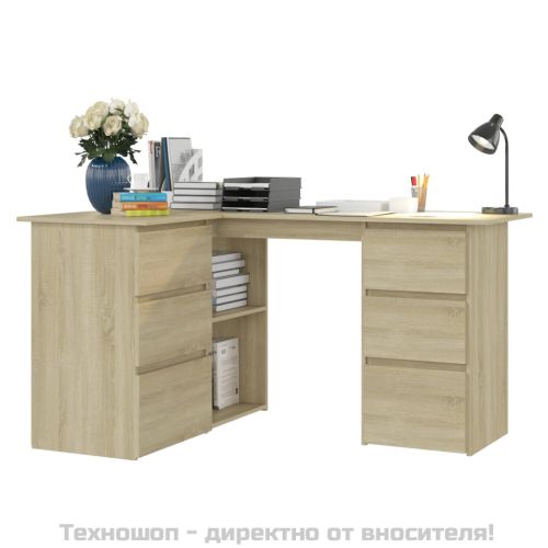 Ъглово бюро, дъб сонома, 145x100x76 см, инженерно дърво