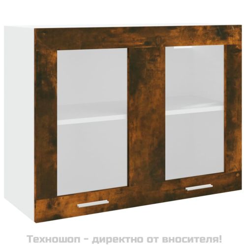 Висящ стъклен шкаф "Lyon", опушен дъб, 80x31x60 см, инженерно дърво