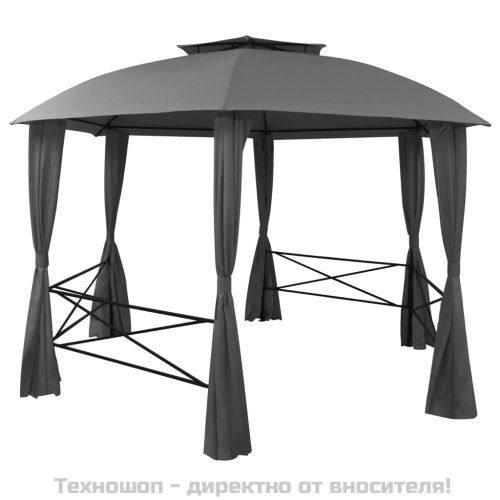 Градинска шатра павилион със завеси, шестоъгълна, 360x265 см