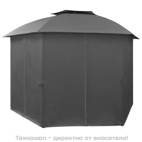 Градинска шатра павилион със завеси, шестоъгълна, 360x265 см