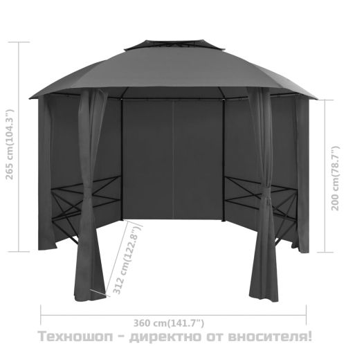 Градинска шатра павилион със завеси, шестоъгълна, 360x265 см