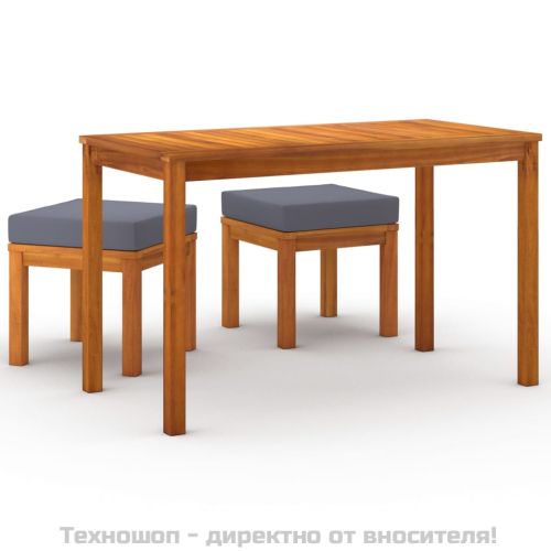 Градински трапезен комплект 3 части с възглавници акация масив