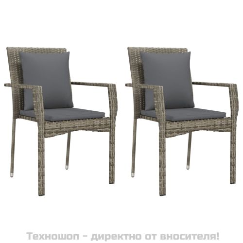 Градински столове с възглавници, 2 бр, полиратан, сиви