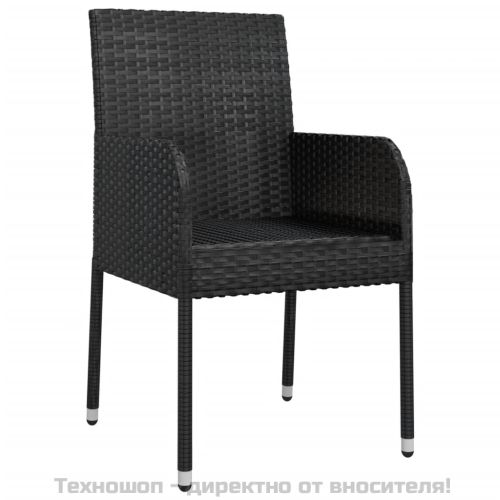 Градински столове с възглавници, 4 бр, полиратан, черни