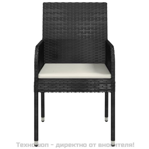 Градински столове с възглавници, 4 бр, полиратан, черни