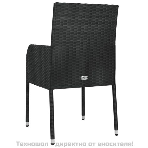 Градински столове с възглавници, 4 бр, полиратан, черни