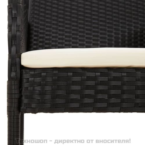 Градински столове с възглавници, 4 бр, полиратан, черни
