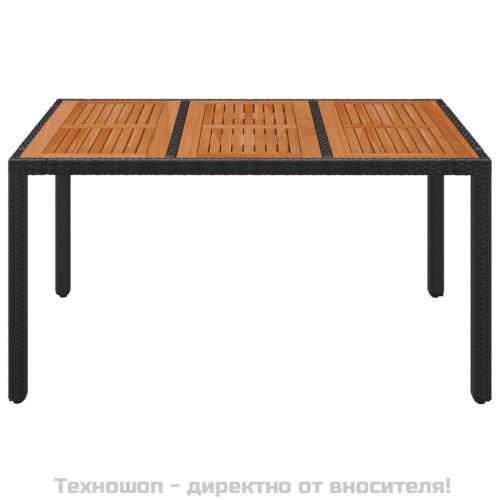 Градинска маса с дървен плот черна 150x90x75 см полиратан