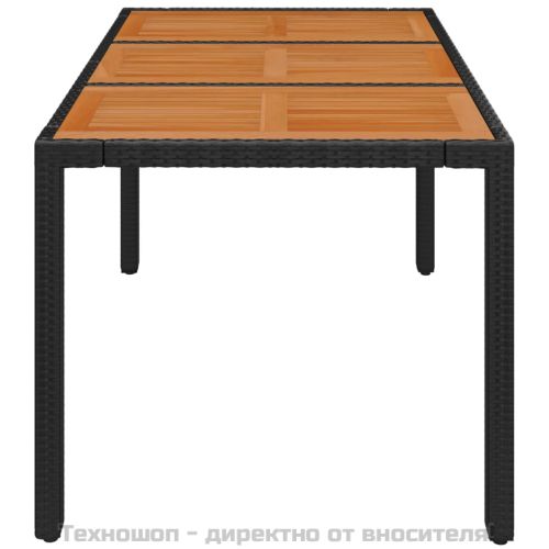 Градинска маса с дървен плот черна 150x90x75 см полиратан