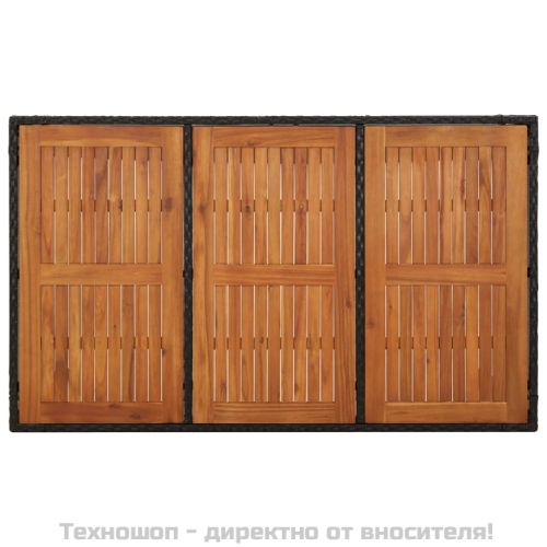 Градинска маса с дървен плот черна 150x90x75 см полиратан