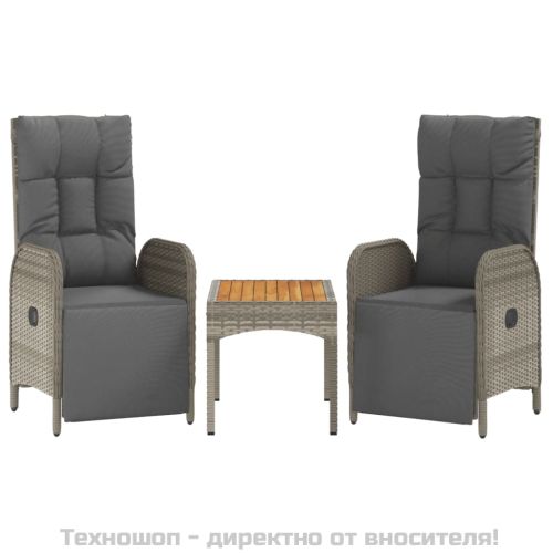 Градински накланящи се столове 2 бр с маса сив полиратан