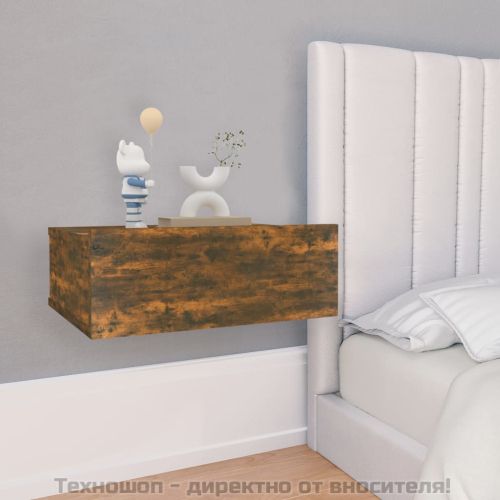 Плаващо нощно шкафче, опушен дъб, 40x30x15 см, инженерно дърво