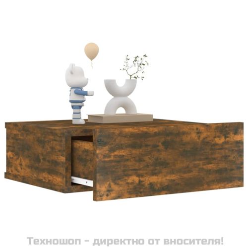Плаващо нощно шкафче, опушен дъб, 40x30x15 см, инженерно дърво