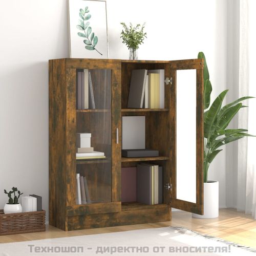 Шкаф витрина, опушен дъб, 82,5x30,5x115 см, инженерно дърво