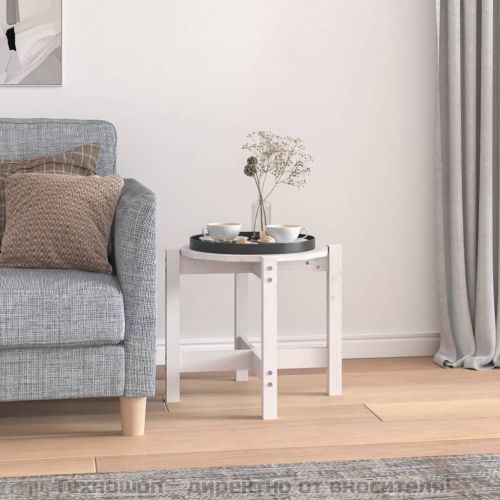 Кафе маса, бяла, Ø 52,5x45 см, борово дърво масив