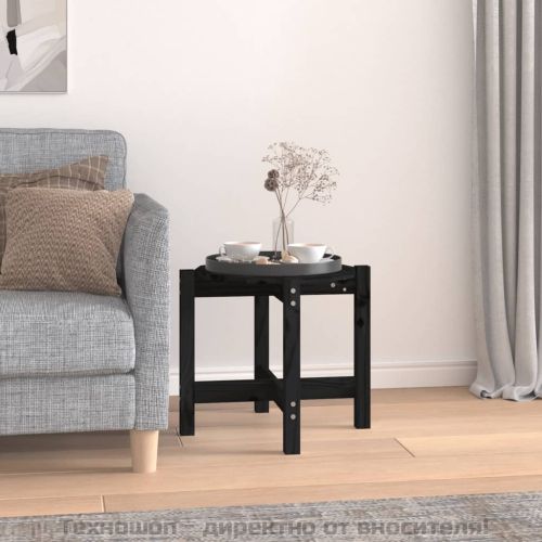 Кафе маса, черна, Ø 52,5x45 см, борово дърво масив