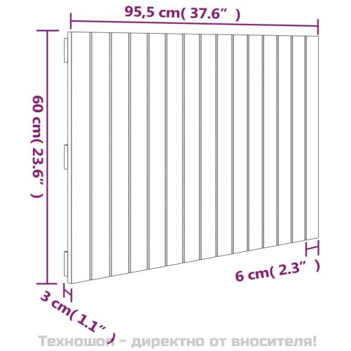 Стенна табла за спалня, бяла, 95,5x3x60 см, борово дърво масив