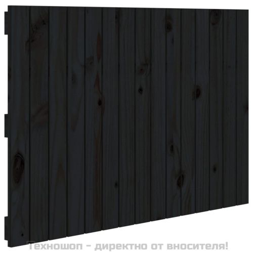 Стенна табла за спалня, черна, 95,5x3x60 см, борово дърво масив