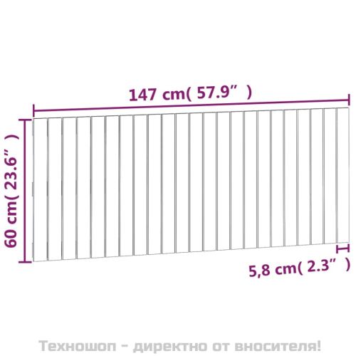 Стенна табла за спалня, сива, 147x3x60 см, борово дърво масив