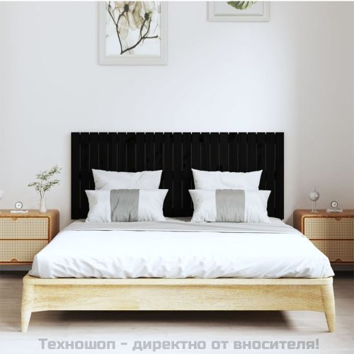 Стенна табла за спалня, черна, 147x3x60 см, борово дърво масив