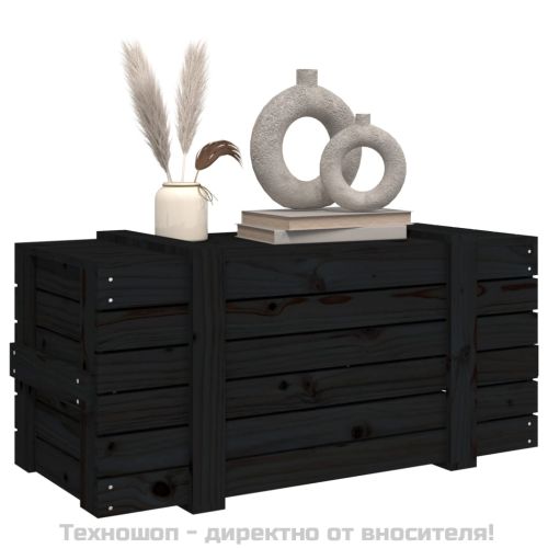 Кутия за съхранение, черна, 91x40,5x42 см, борово дърво масив