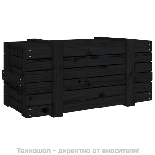 Кутия за съхранение, черна, 91x40,5x42 см, борово дърво масив