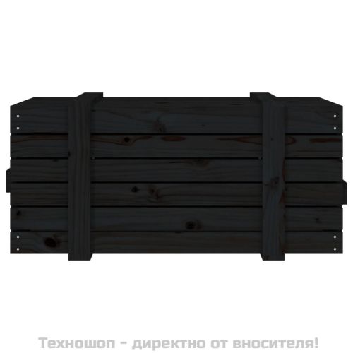 Кутия за съхранение, черна, 91x40,5x42 см, борово дърво масив